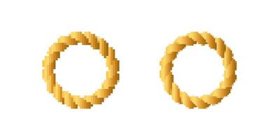 Two pixelated golden rings with distinctive twisted rope design and textured appearance vector
