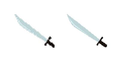 Two pixelated swords with black handles displayed in opposite directions vector