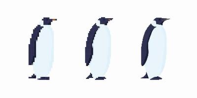 Three pixel art penguins standing in a row with beaks pointing forward vector
