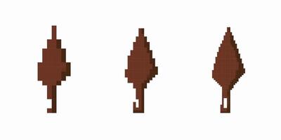 Brown pixelated leaf icon collection in three different rotational views vector