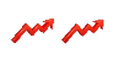 Two red zigzag upward arrows displaying growth or increase concept in simple pixel art style vector