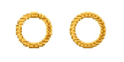 Pixel art style golden rings depicting unique textures with detailed patterns vector