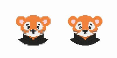 Pixel art cute red panda faces with different expressions in a simple digital design vector