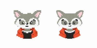Pixel art fox character in red jacket with large eyes and curious expression vector