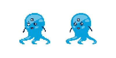 Pixel art octopus with three eyes depicted in a fun playful cartoon style vector