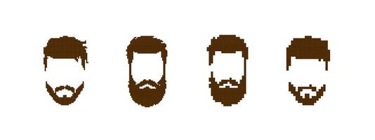 Pixel art beards display four unique facial hair styles in minimalist design vector