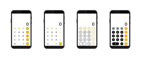 Four smartphone calculator apps displayed with different button designs and layouts vector