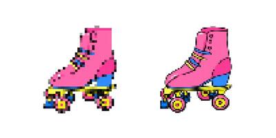 Pink roller skates side by side with pixel and clear details show vibrant design and bold colors vector