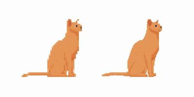 Pixel art cats sitting side by side in simplified style with minimal detail and orange tones vector