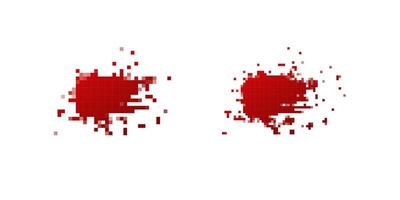 Red paint splatters in square pixel form with intense color and detailed patterns vector