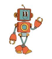 Orange robot and cyborg groovy funny character vector