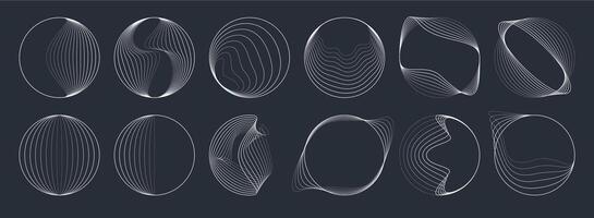 Line round spiral wave shapes, concentric swirls vector