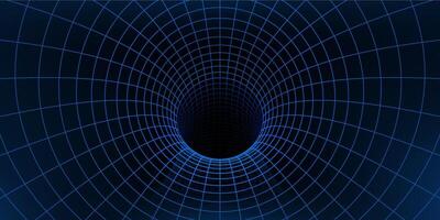 Wireframe grid tunnel, wormhole funnel background vector