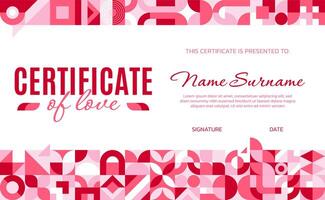 Valentines day certificate with abstract pattern vector