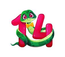 Funny cute snake with valentines day number 14 vector