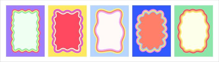 Y2k color scallop wavy frames and retro borders vector
