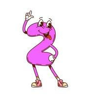 Groovy math number two cartoon funny character vector
