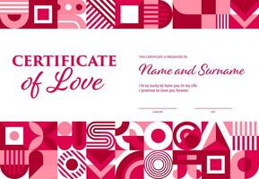 Valentines day certificate with shape pattern vector