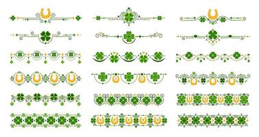 Green clover dividers and border line patterns set vector