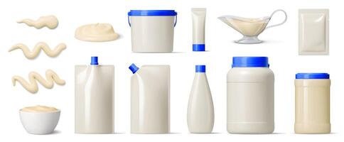 Various types of milk and cream in different containers vector