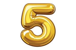 Golden Number Five Foil Balloon Isolated on White vector