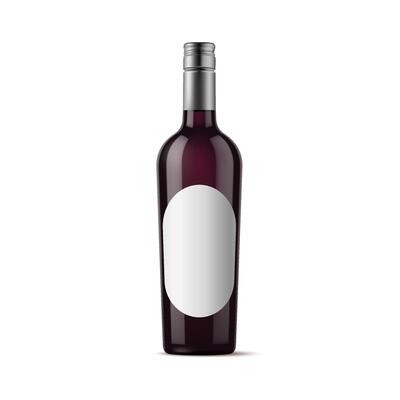 A bottle of wine with a white label on it