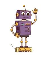 Vintage robot and droid groovy funny character vector