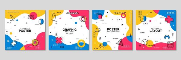 Memphis square covers with geometric pattern vector