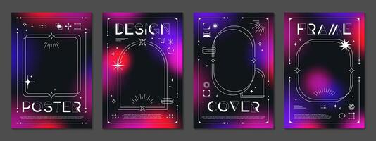 Gradient y2k posters with aesthetic line frames vector