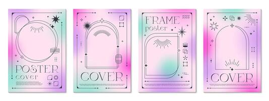 Light gradient y2k posters with celestial elements vector