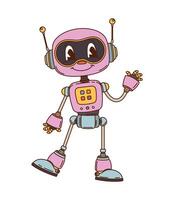 Pink robot and cyborg groovy cheerful character vector