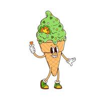 An ice cream cone with green and orange ice cream vector