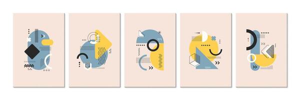 Abstract geometric Memphis posters with shapes vector