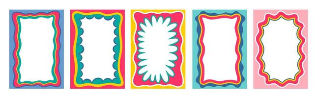 Retro y2k color scallop wavy frames and borders vector
