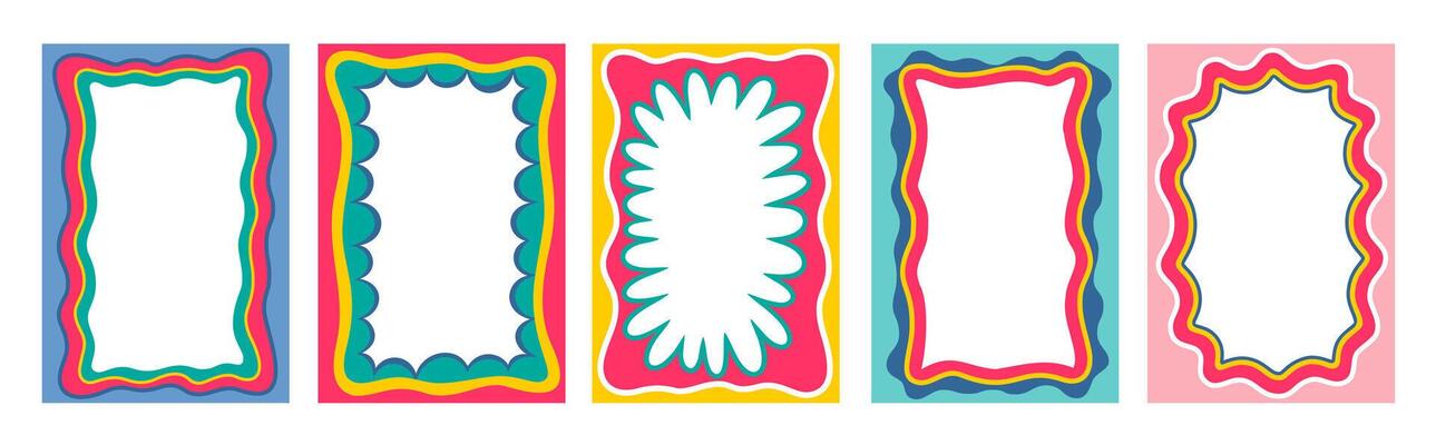 Retro y2k color scallop wavy frames and borders