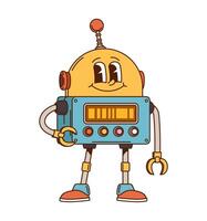 Retro robot and android groovy cute character vector