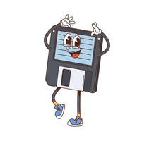 Cartoon groovy computer diskette retro character vector