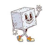 Retro white sugar cube groovy cute character vector