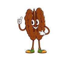 Cartoon groovy walnut nut character, funny face vector