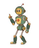 Green robot and cyborg groovy happy character vector