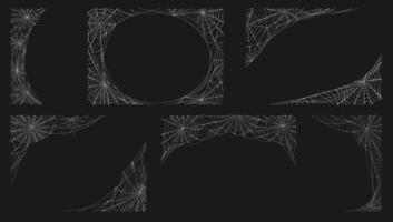 Halloween spooky cobweb frame decorations set vector