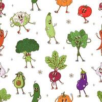 Groovy vegetable character seamless tile pattern vector