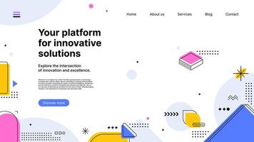 Abstract Memphis landing page with abstract shapes vector