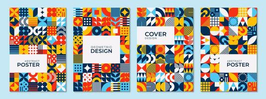 Four vertical banners with geometric patterns vector