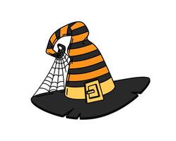 Halloween witch hat with spiderweb, groovy symbol vector