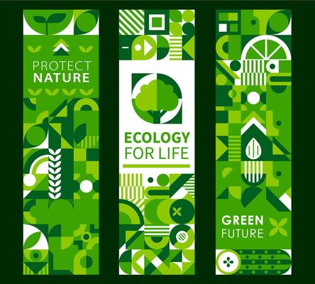 Save nature environment banners with green shapes
