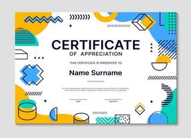 Diploma certificate template at memphis pattern vector