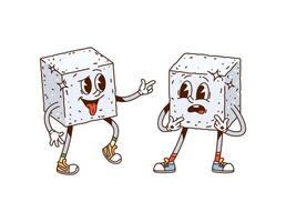 Retro sugar cube groovy happy characters vector