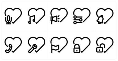 Set of 10 heart icons as heart audio, heart music, heart promotion vector