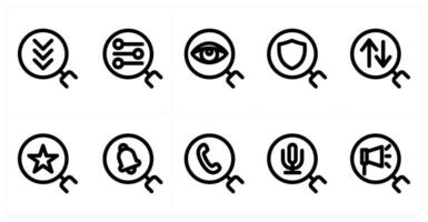 Set of 10 search icons as search, search equalizer, serach vision vector